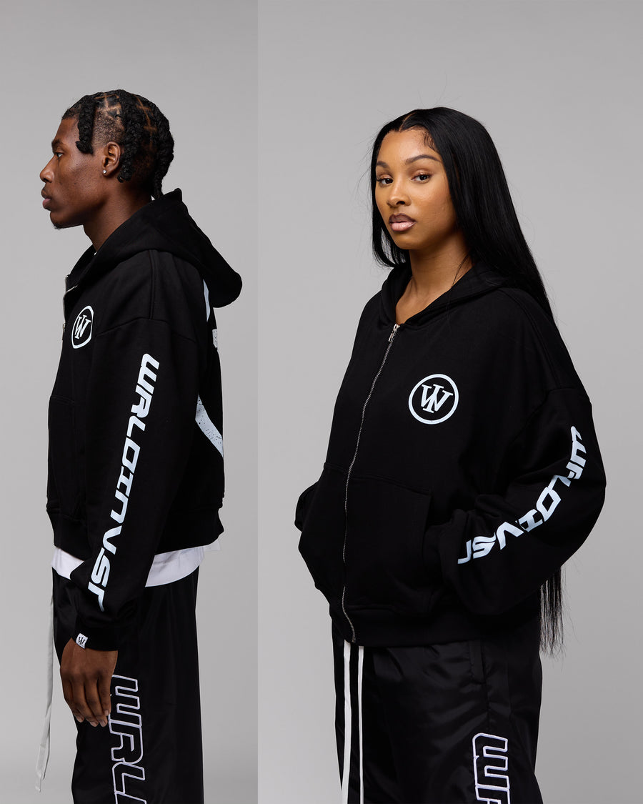 Retro Cropped Zip-Up Hoodie (Heather Black/White) [Boxy + Oversized]