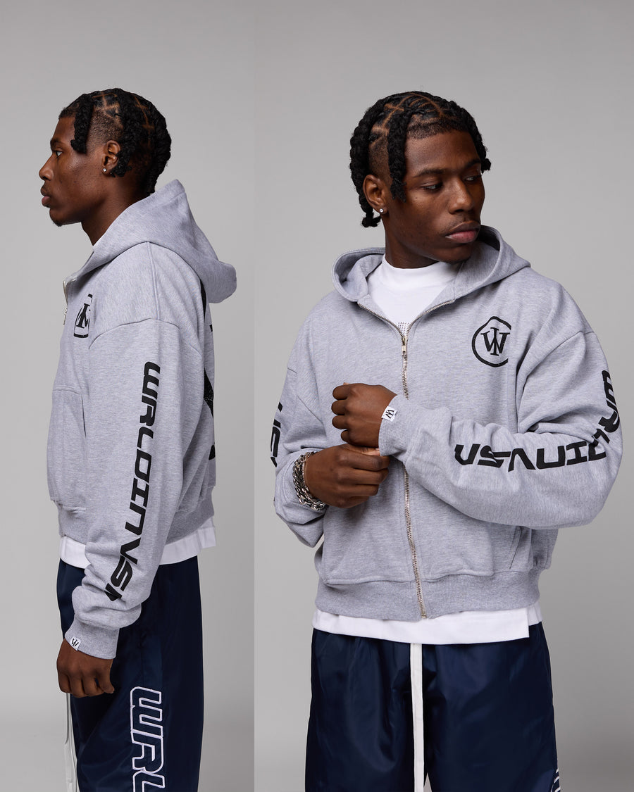 Retro Cropped Zip-Up Hoodie (Heather Grey/Black) [Boxy + Oversized]