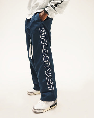 Retro Relaxed-Fit Nylon Pants (Navy/White Stitching)