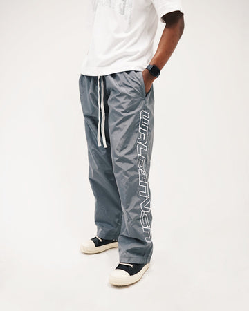 Retro Relaxed-Fit Nylon Pants (Cement/White Stitching)