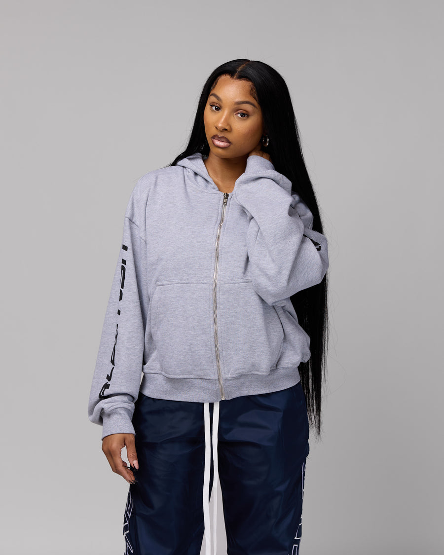 Retro Cropped Zip-Up Hoodie (Heather Grey/Black) [Boxy + Oversized]