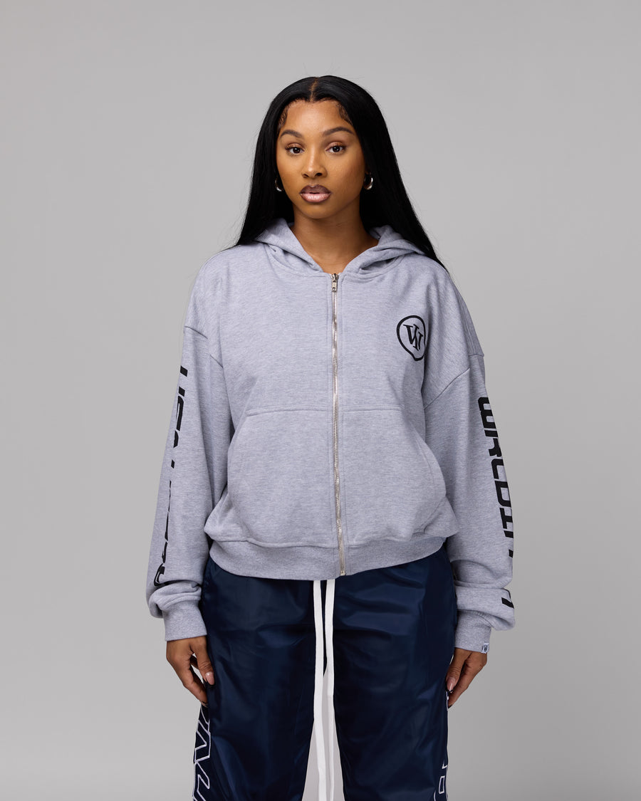 Retro Cropped Zip-Up Hoodie (Heather Grey/Black) [Boxy + Oversized]