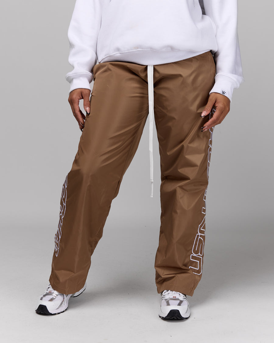 Retro Relaxed-Fit Nylon Pants (Latte/White Stitching)