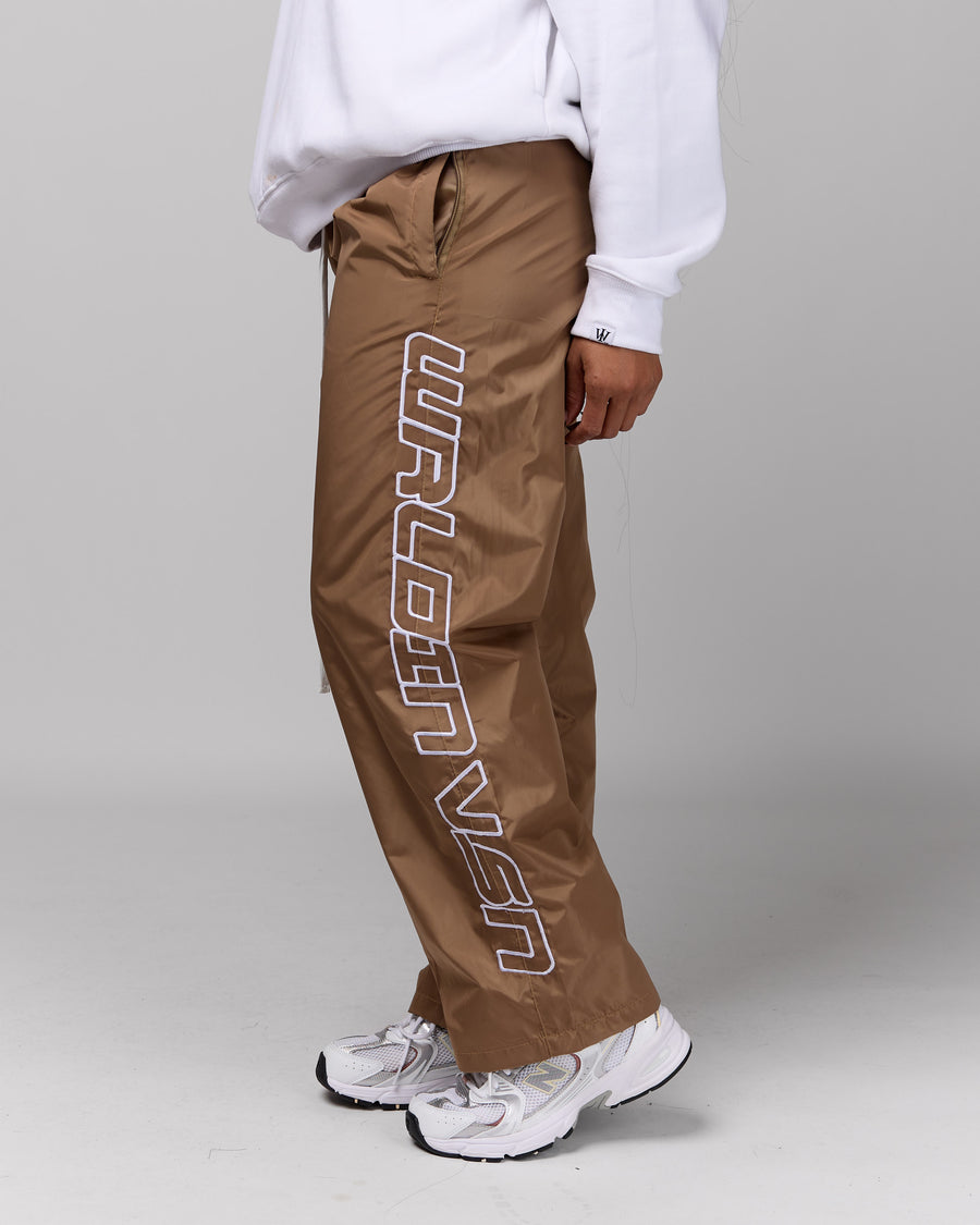 Retro Relaxed-Fit Nylon Pants (Latte/White Stitching)