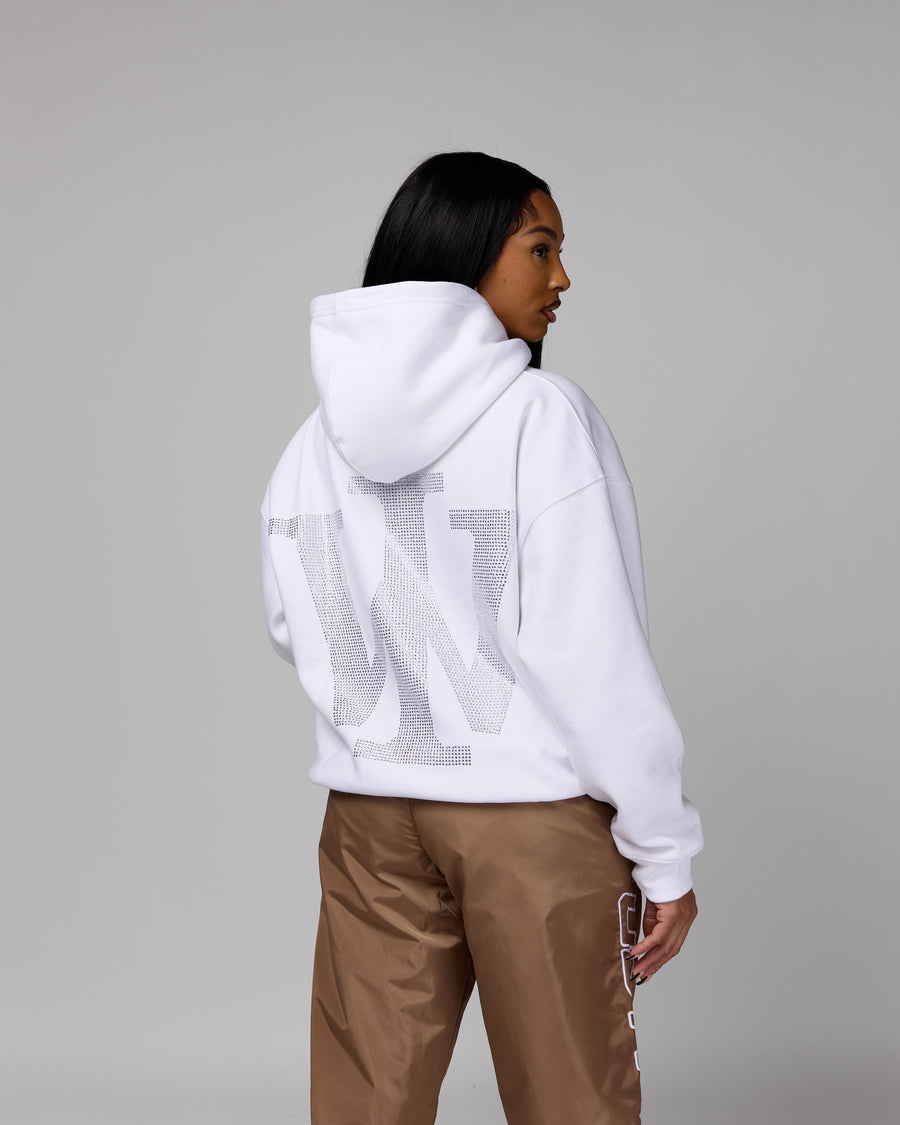 Premium “Stone” Oversized Hoodie (White/Rhinestone) [Boxy + Heavy]