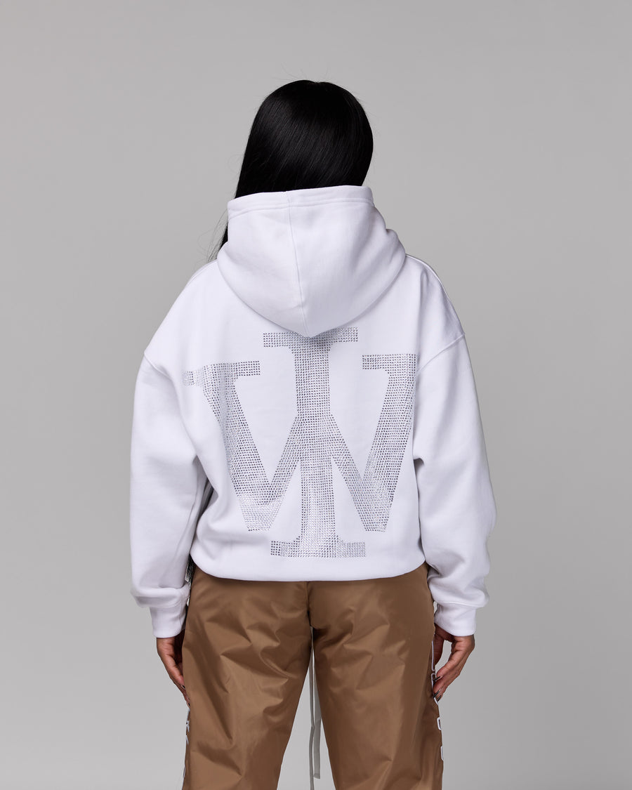 Premium “Stone” Oversized Hoodie (White/Rhinestone) [Boxy + Heavy]