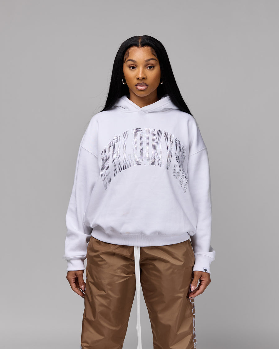 Premium “Stone” Oversized Hoodie (White/Rhinestone) [Boxy + Heavy]