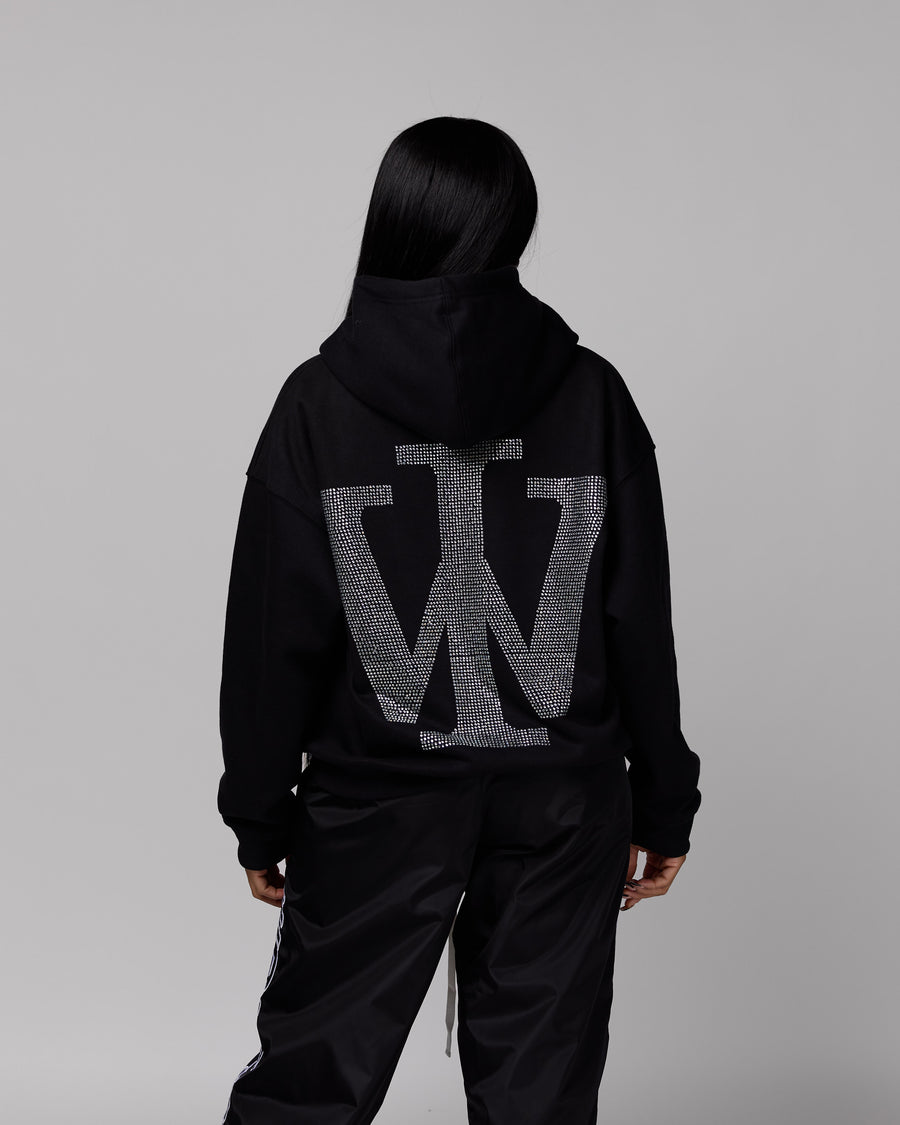 Premium “Stone” Oversized Hoodie (Black/Rhinestone) [Boxy + Heavy]