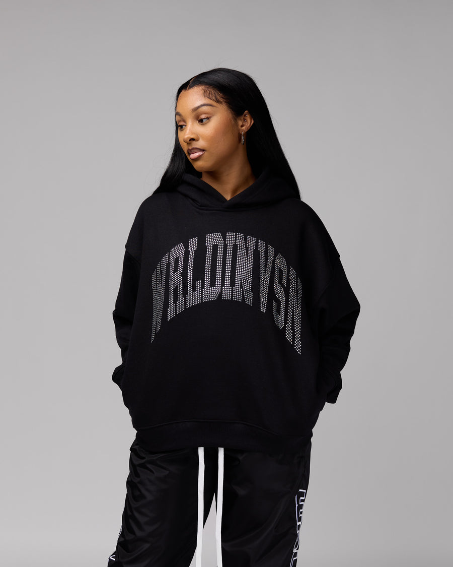 Premium “Stone” Oversized Hoodie (Black/Rhinestone) [Boxy + Heavy]