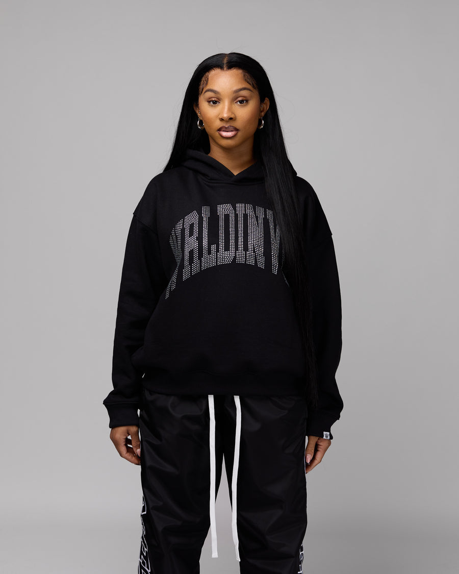 Premium “Stone” Oversized Hoodie (Black/Rhinestone) [Boxy + Heavy]