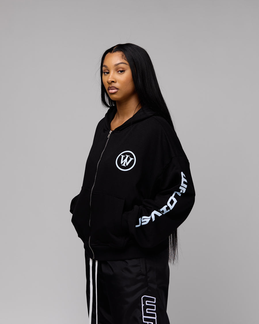 Retro Cropped Zip-Up Hoodie (Heather Black/White) [Boxy + Oversized]