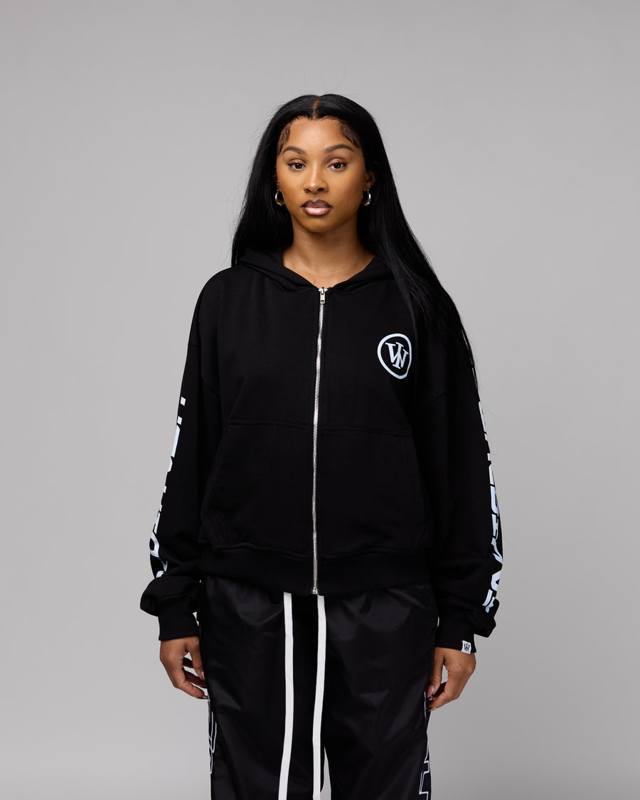 Retro Cropped Zip-Up Hoodie (Heather Black/White) [Boxy + Oversized]