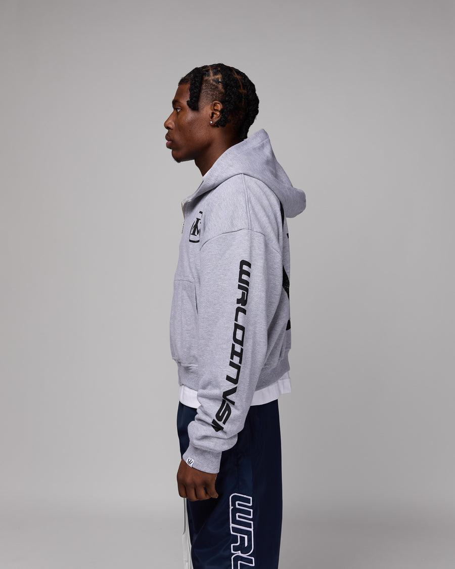 Retro Cropped Zip-Up Hoodie (Heather Grey/Black) [Boxy + Oversized]