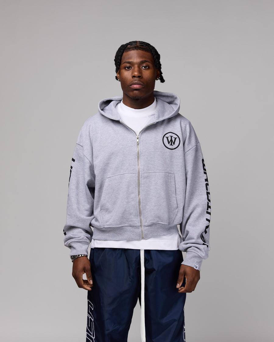 Retro Cropped Zip-Up Hoodie (Heather Grey/Black) [Boxy + Oversized]