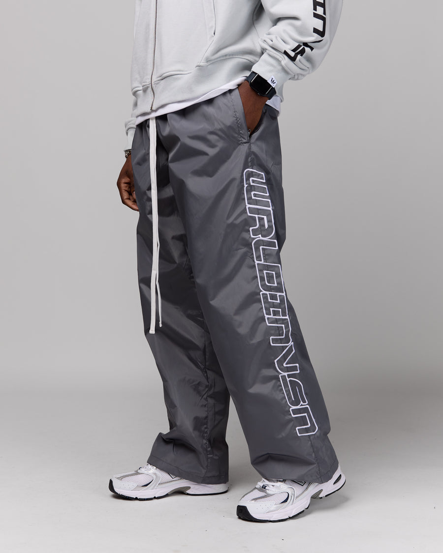 Retro Relaxed-Fit Nylon Pants (Cement/White Stitching)