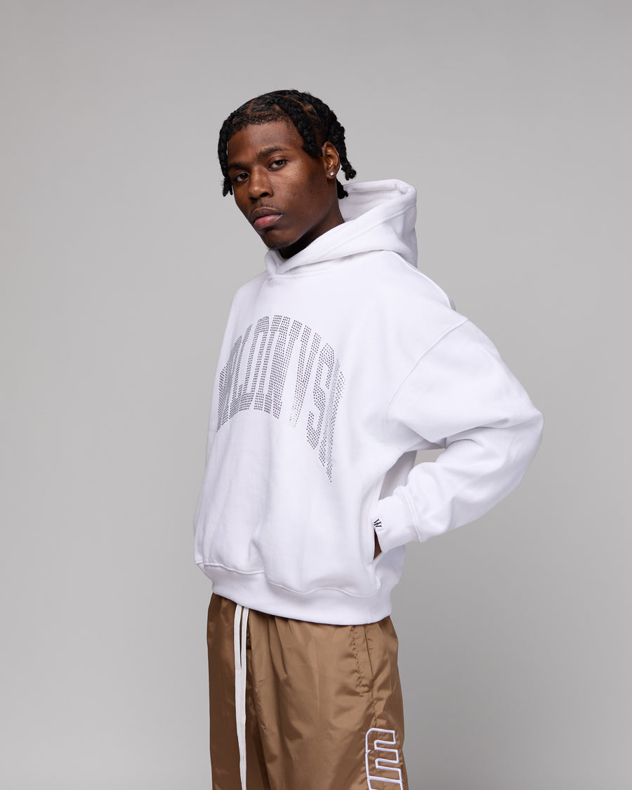 Premium “Stone” Oversized Hoodie (White/Rhinestone) [Boxy + Heavy]