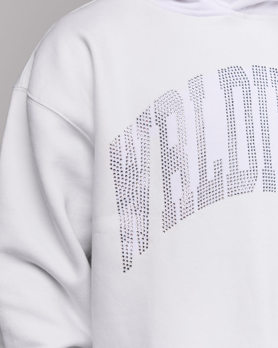 Premium “Stone” Oversized Hoodie (White/Rhinestone) [Boxy + Heavy]