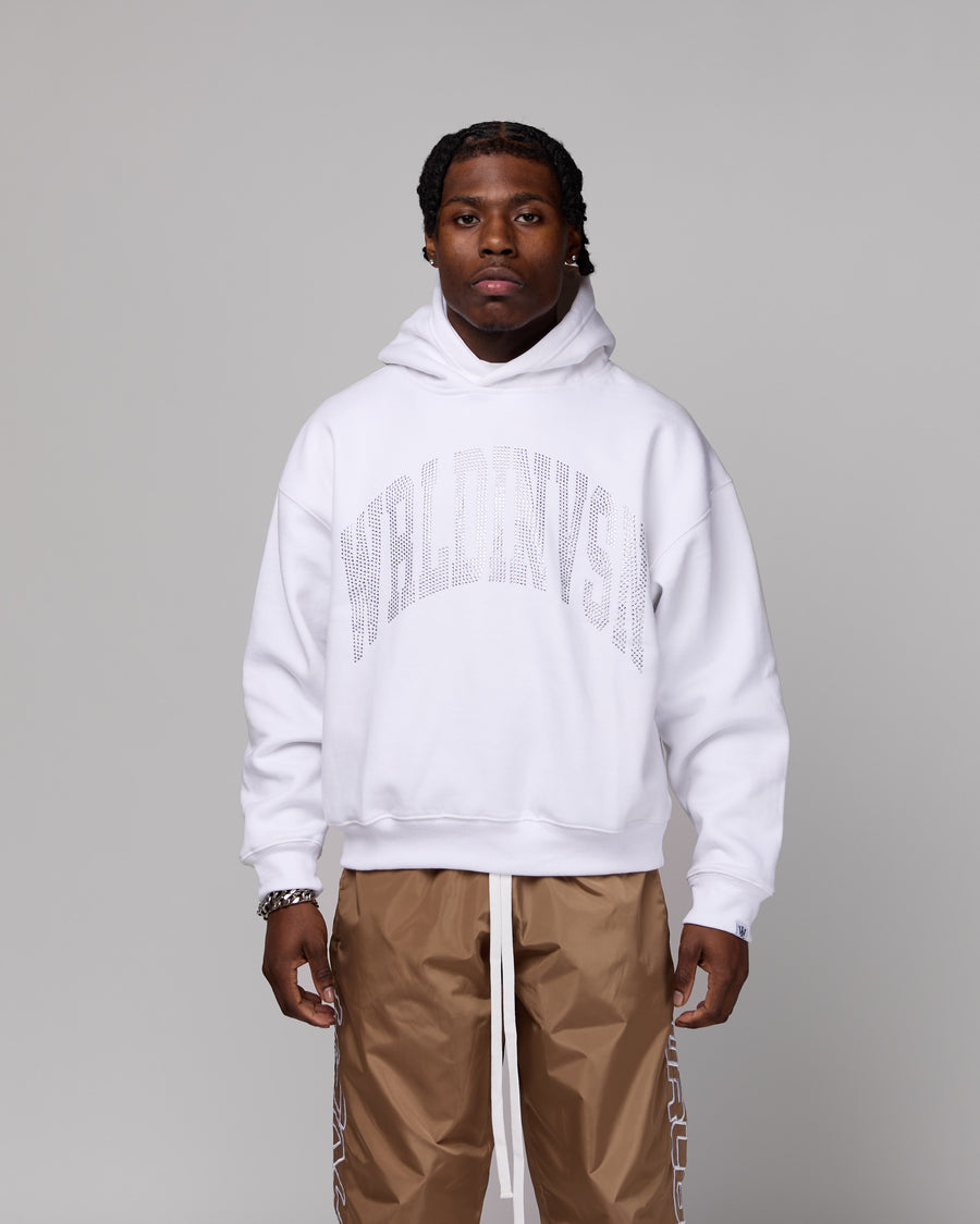 Premium “Stone” Oversized Hoodie (White/Rhinestone) [Boxy + Heavy]