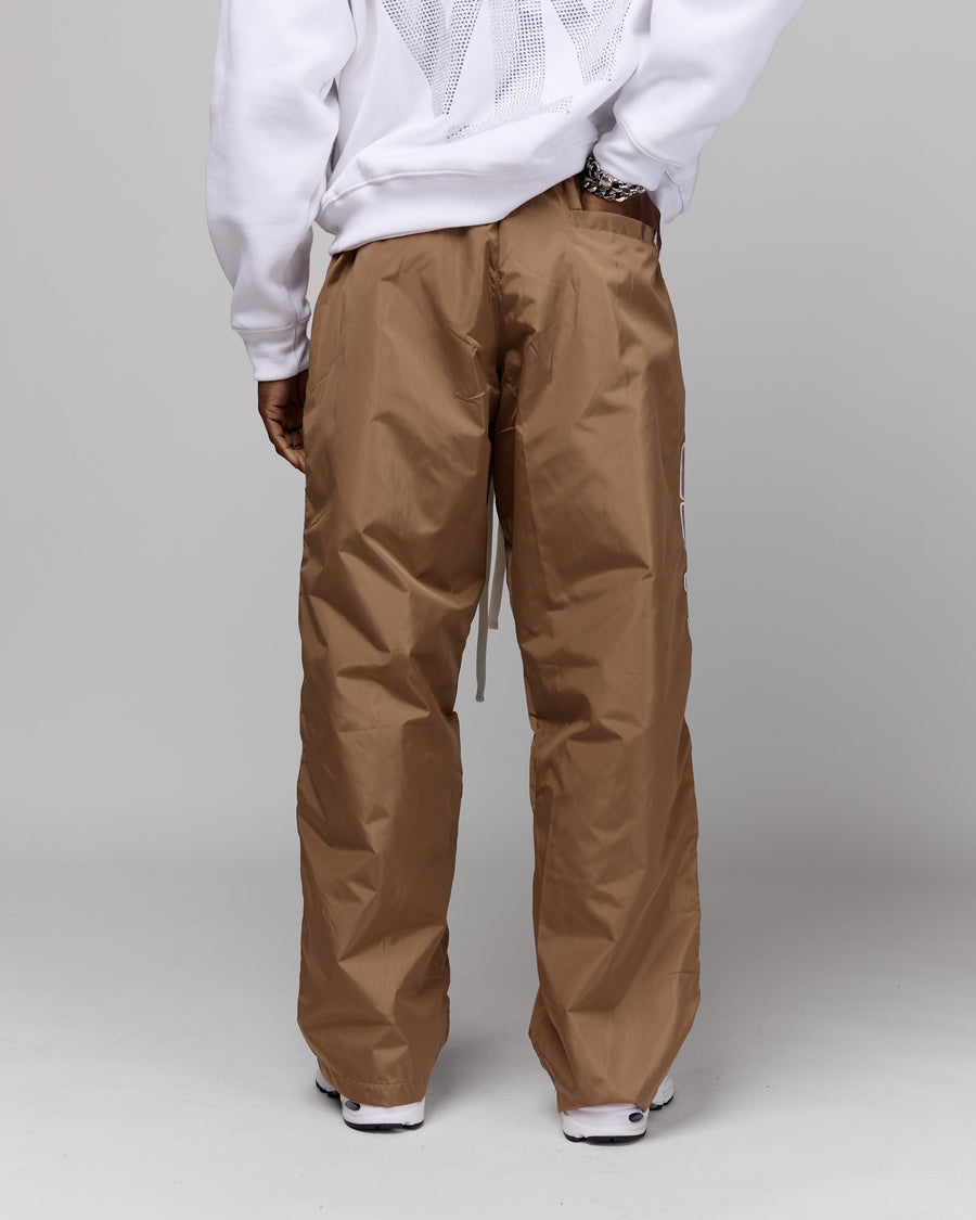 Retro Relaxed-Fit Nylon Pants (Latte/White Stitching)