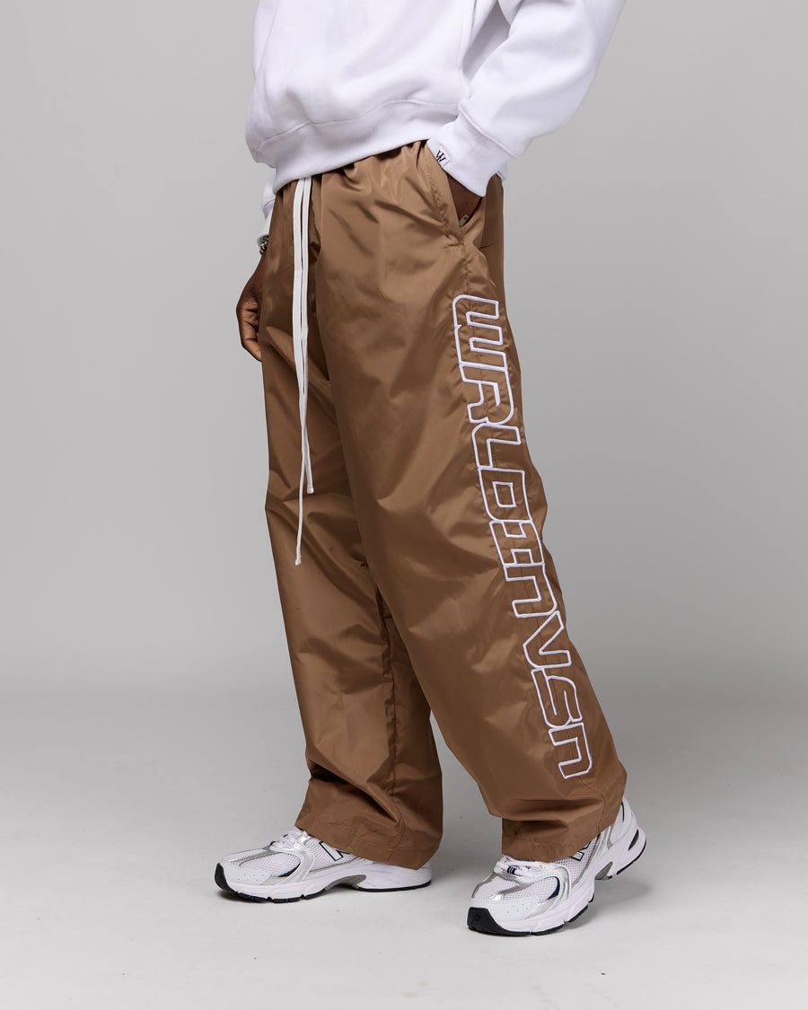 Retro Relaxed-Fit Nylon Pants (Latte/White Stitching)