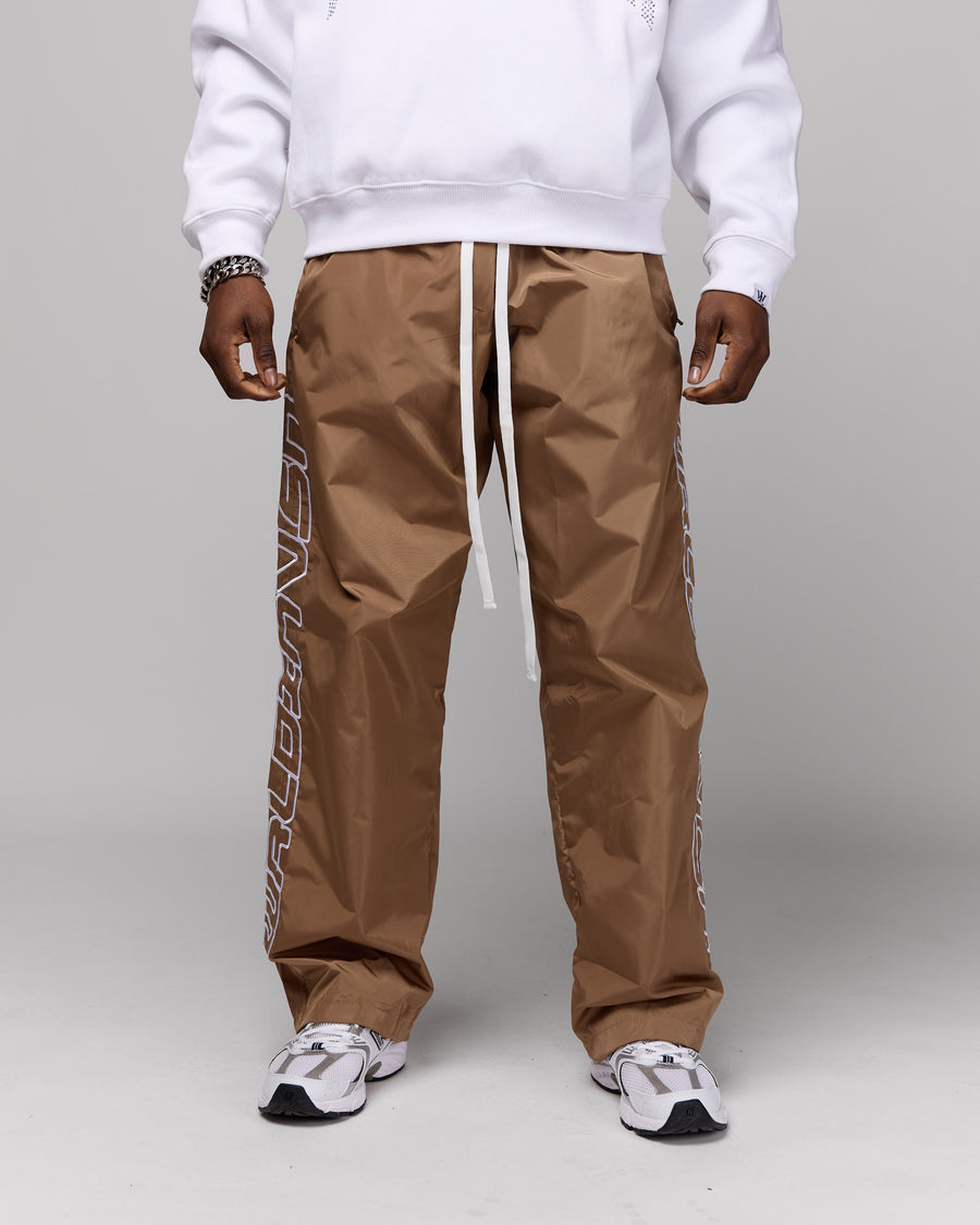 Retro Relaxed-Fit Nylon Pants (Latte/White Stitching)