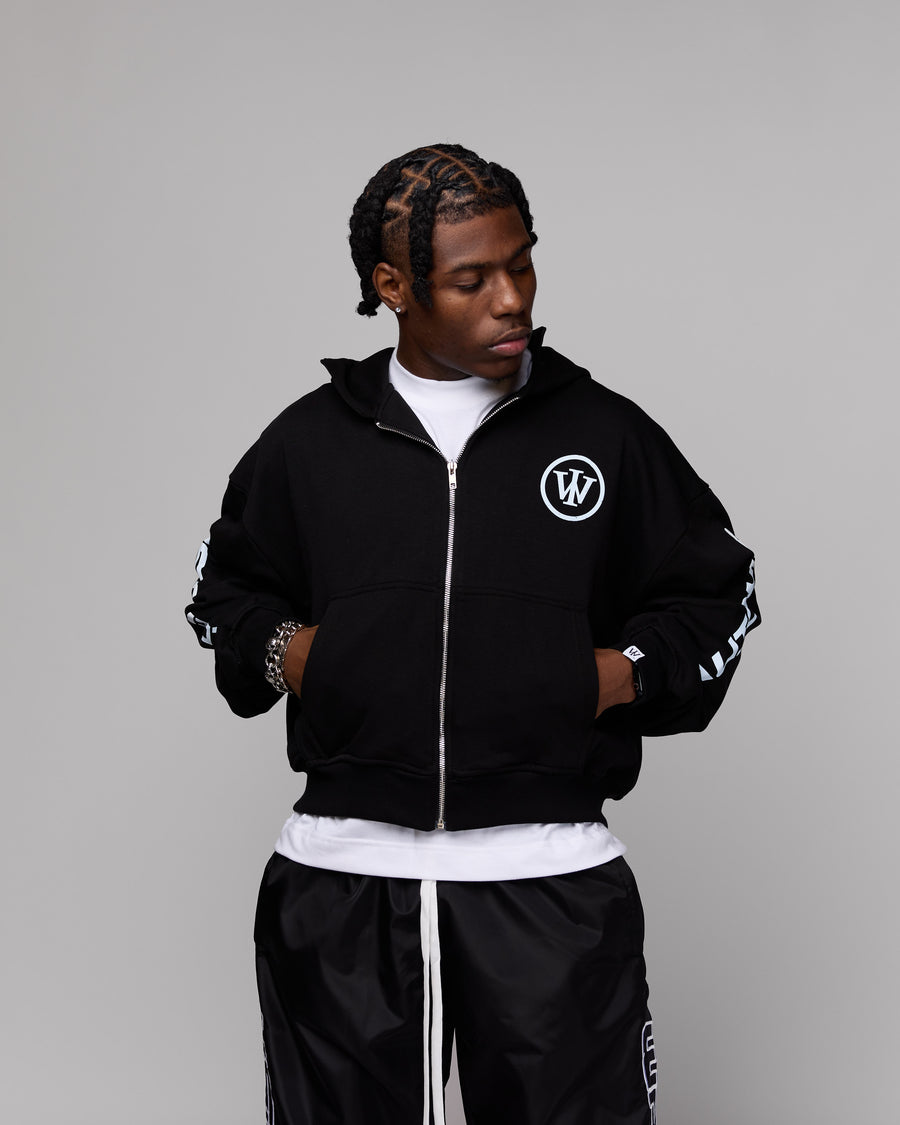 Retro Cropped Zip-Up Hoodie (Heather Black/White) [Boxy + Oversized]