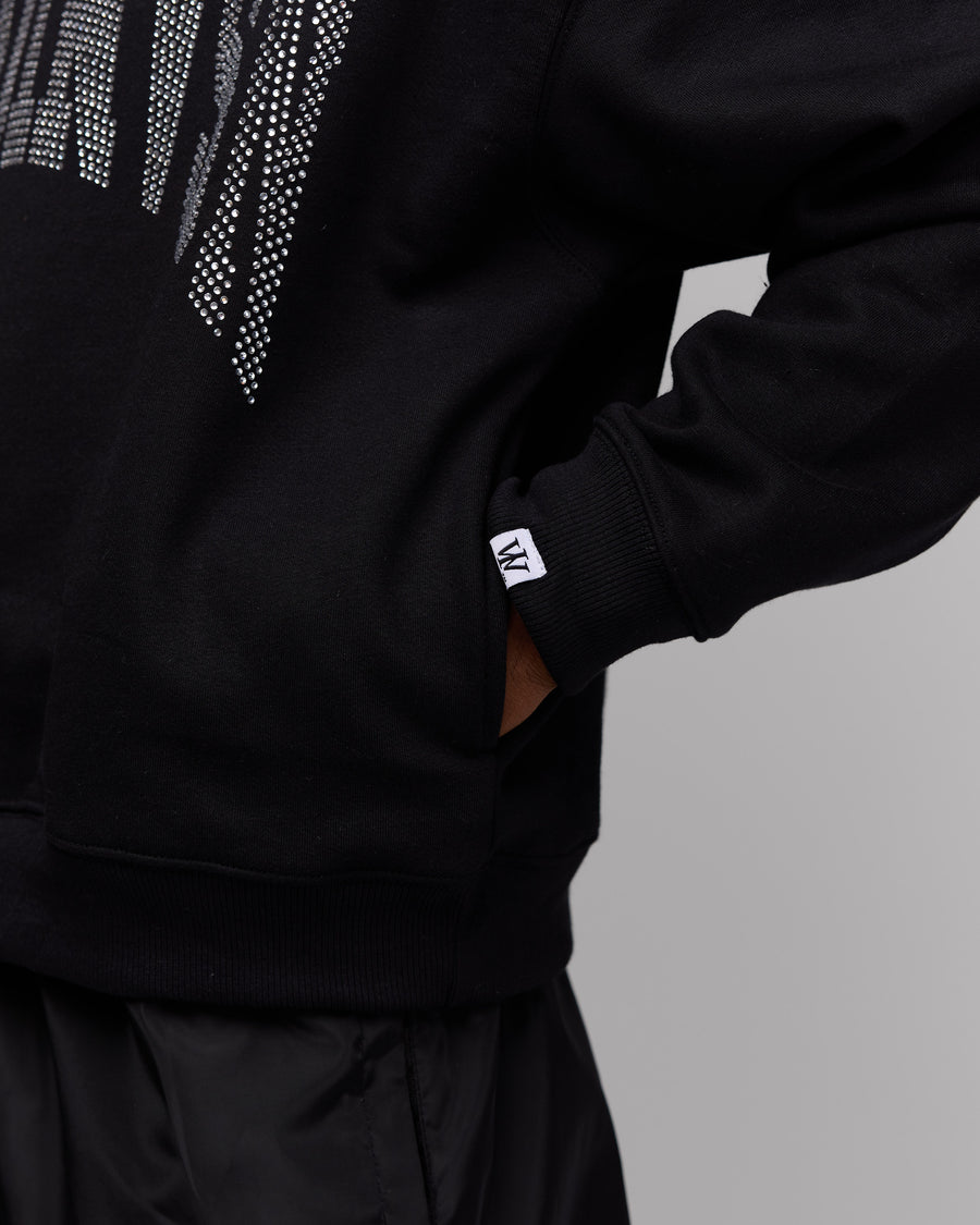 Premium “Stone” Oversized Hoodie (Black/Rhinestone) [Boxy + Heavy]