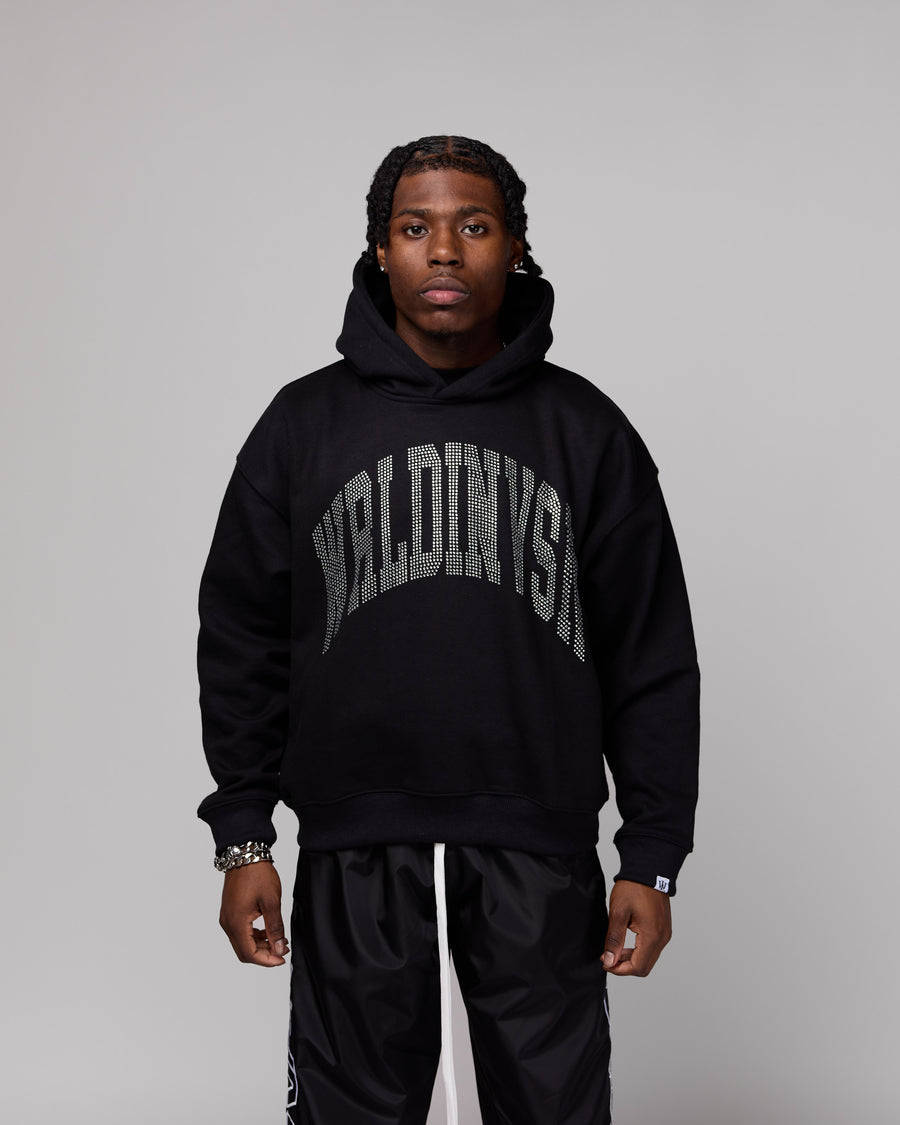 Premium “Stone” Oversized Hoodie (Black/Rhinestone) [Boxy + Heavy]