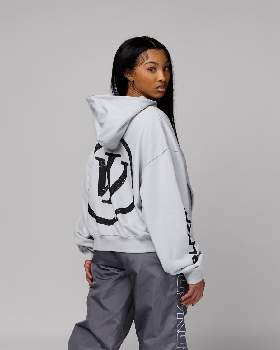 Retro Cropped Zip-Up Hoodie (Cement/Black) [Boxy + Oversized]