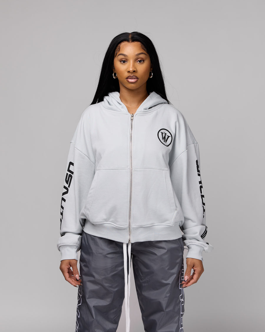 Retro Cropped Zip-Up Hoodie (Cement/Black) [Boxy + Oversized]