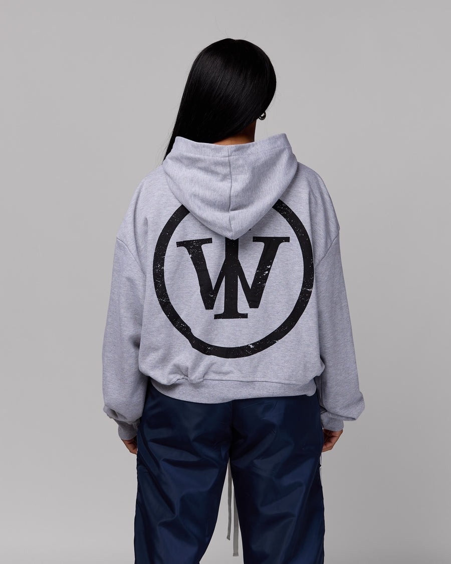 Retro Cropped Zip-Up Hoodie (Heather Grey/Black) [Boxy + Oversized]