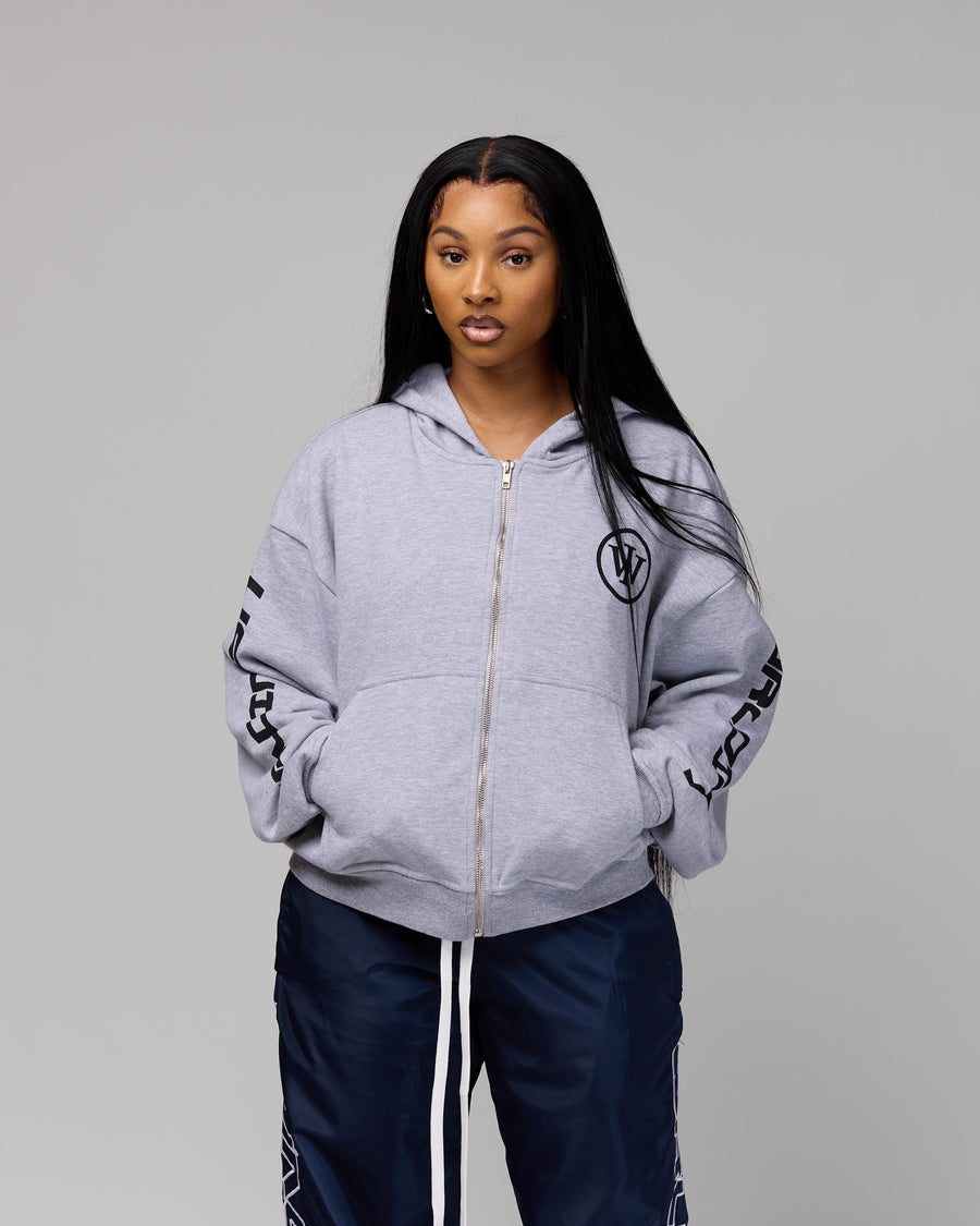 Retro Cropped Zip-Up Hoodie (Heather Grey/Black) [Boxy + Oversized]