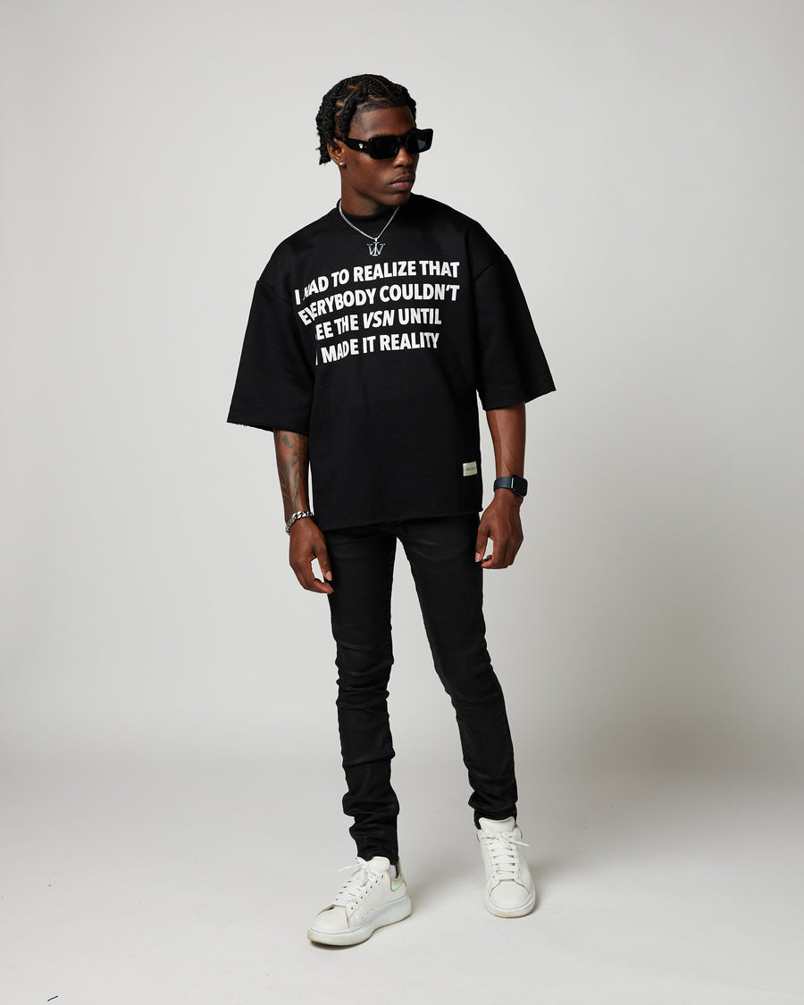 “3D WI” Cropped Sleeve Crewneck Tee (Black)