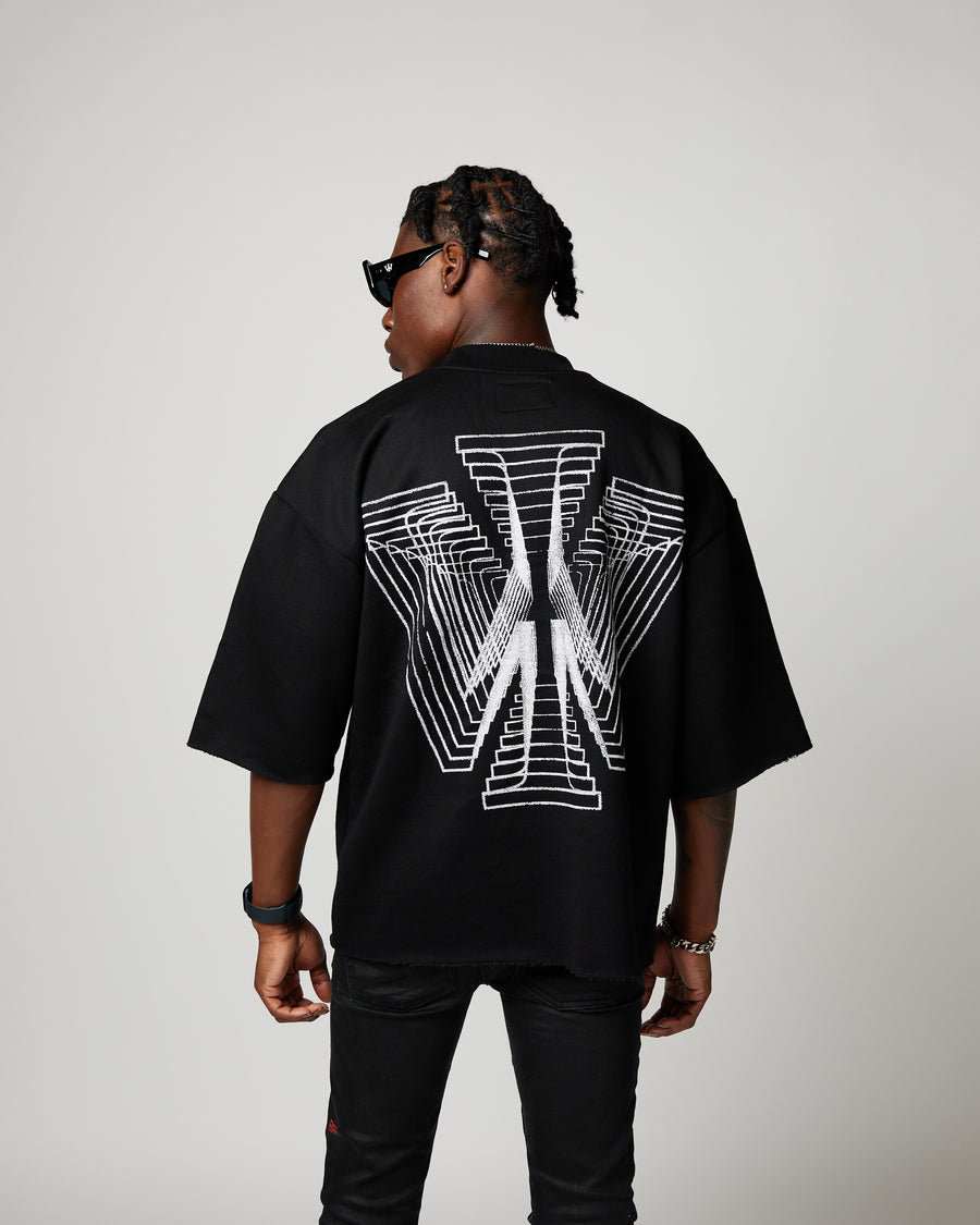 “3D WI” Cropped Sleeve Crewneck Tee (Black)